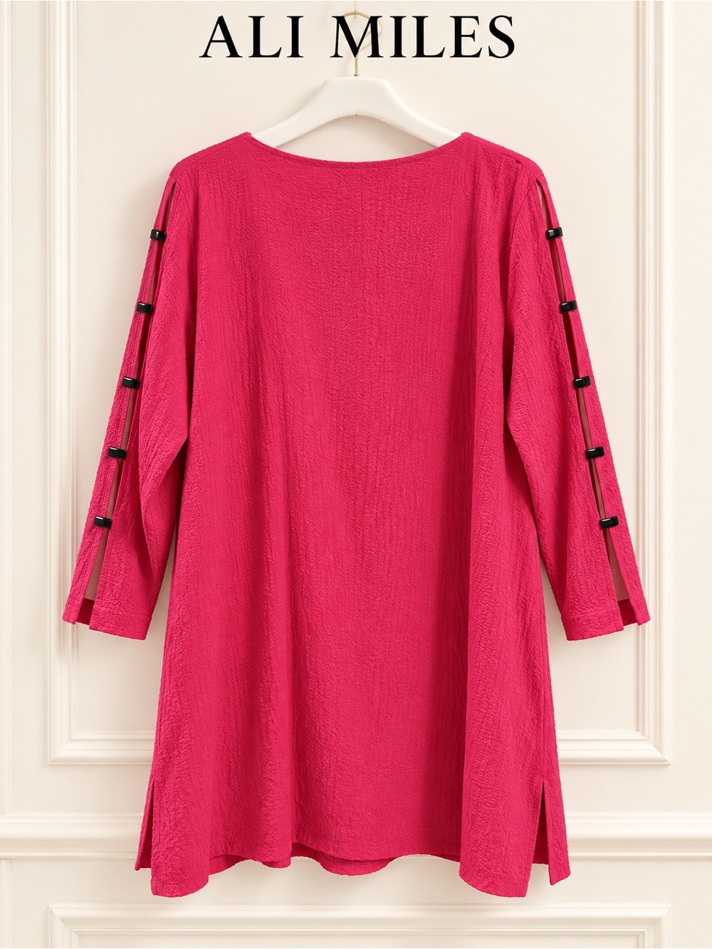 Ali Miles Women's Hot Pink Textured Button-Sleeve Dress